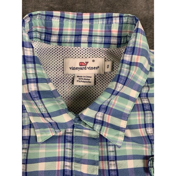 Vineyard Vines Dress Women Size 0 Blue Plaid Shirt Beach Light Vented Preppy - Picture 6 of 9